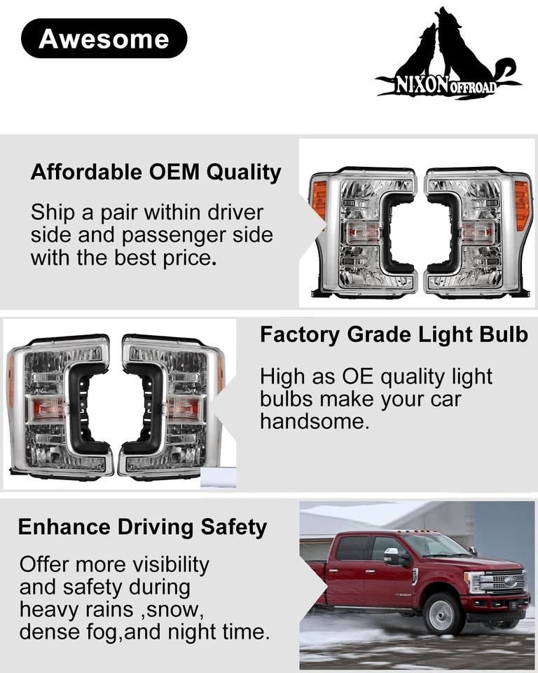 Par de faros cromados para Ford F-250 F-350 F-450 F550 Super Duty 2017 2018 2019 Foto 2 de 4