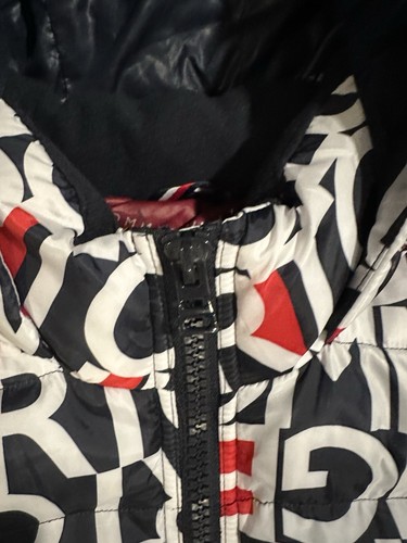 Tommy Hilfiger Men's Navy All Over Logo Print Quilted Puffer Hooded Jacket - Picture 11 of 19