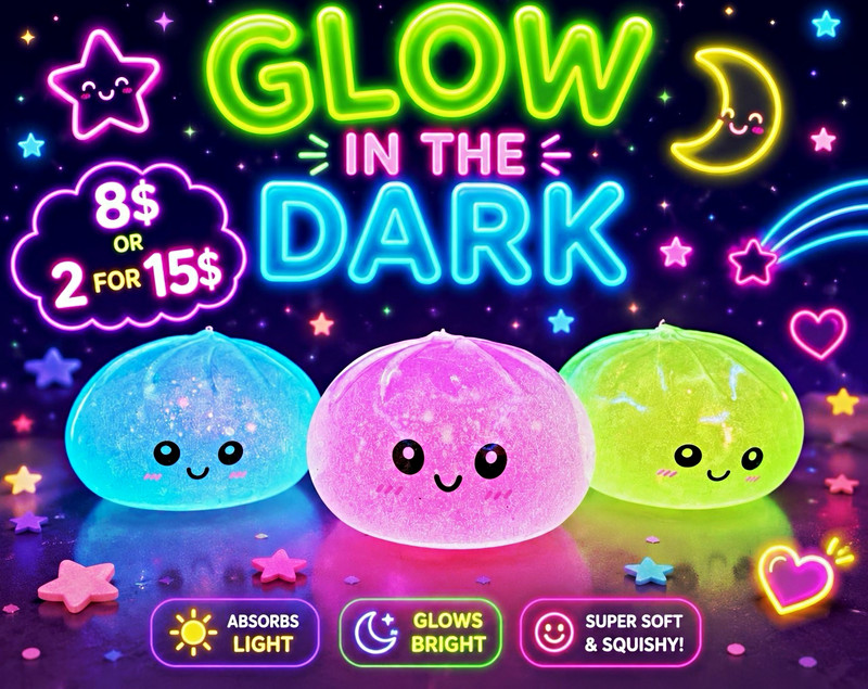 Glow in the Dark Gel Squeeze Ball Stress Reliever Squishy Toy, Multicolor