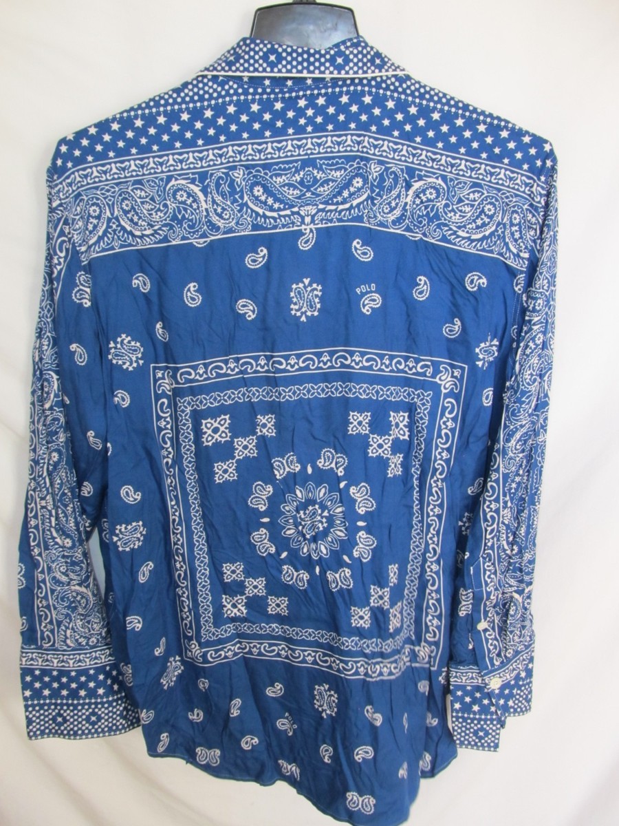 NWT Men's POLO Ralph Lauren Blue Paisley Bandana Print Button Down