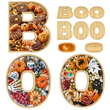 3Pcs Halloween Charcuterie Board, BOO Funny Bamboo Wood Halloween Candy Dish ...