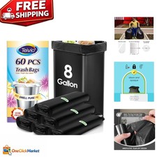 Leak-Proof 8 Gallon Trash Bags - 60 Count Heavy-Duty Black Garbage Liners