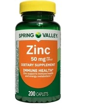 Spring Valley Zinc Supplement Caplets for Immune Health 50 mg 200 Count