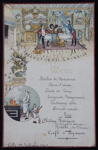 Menu 1901 THIS Encaustic Chinese Marennes Oysters Château Fabrègue