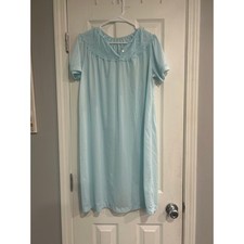 VTG Nancy King Lingerie Light Blue Nylon Satin Embroidered Nightgown M