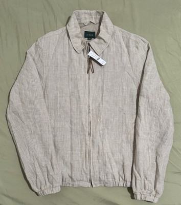 J.CREW Harrington Jacket Mens XS (19.3'' PtP) Linen Plaid Full Zip Beige/Tan NWT