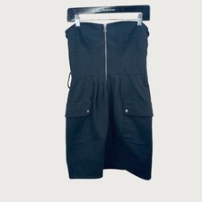 Cynthia Steffe Strapless Mini Dress Size 6 Black Zip Front Utility Cargo Pocket