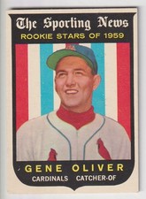 GENE OLIVER 1959 TOPPS BASEBALL VINTAGE ROOKIE CARD #135 ST LOUIS CARDINALS. rookie card picture