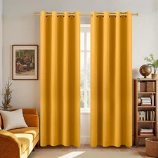 Yellow Blackout Mid Century Modern Curtains, Retro Boho 84" Long, 2 Panels Set