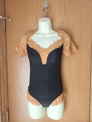 Free People x We are HAH Top Heavy Black and Copper Lace Bodysuit Size Small NWT