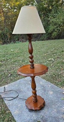 Vtg MCM Turned Wood Floor Lamp with Table Height 48" Rustic | eBay