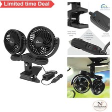 12V Twin Vehicle Cooling Fan 4 Inch Clip On Variable Speed Car Truck RV Trailer