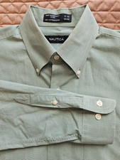 Nautica Men's Green/White Long Sleeve 100 Cotton Shirt, 15 1/2, 34/35