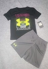 Toddler Set Under Armour Sz 4 Shorts TEE Black Grey Logo