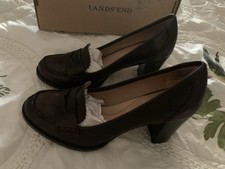 LANDS' END PENNY LOAFERS MID-HEEL DARK BROWN 6B VEGAN LEATHER