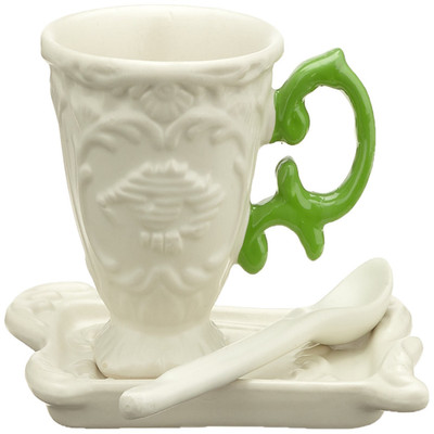 Seletti I-Wares Porcelain 3 Piece Coffee Cup Saucer Set Color Green 09859Ver