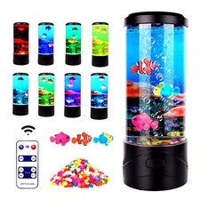 Bubble Fish Lamp Ocean Sensory, 8 Color Changing LED Fish Night Light, Mini F...