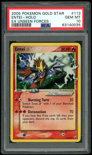 2005 POKEMON EX GOLD STAR ENTEI-HOLO UNSEEN FORCES #113 PSA 10