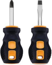 Stubby Screwdriver Set Magnetic Phillips And Flat Head Compact Short 2pcs
