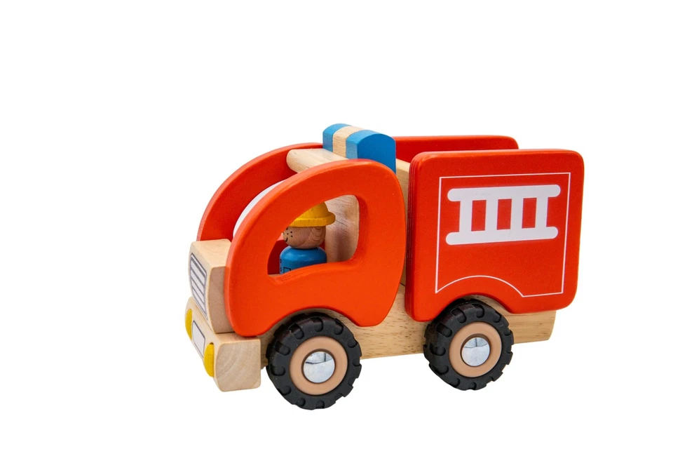 55927 Camion dei Pompieri in Legno massello Auto Giocattolo Rossa con Pneumatici - Immagine 2 di 4