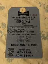 Dave Marcis autographed 1986 Watkins Glen Nascar General Admission Ticket