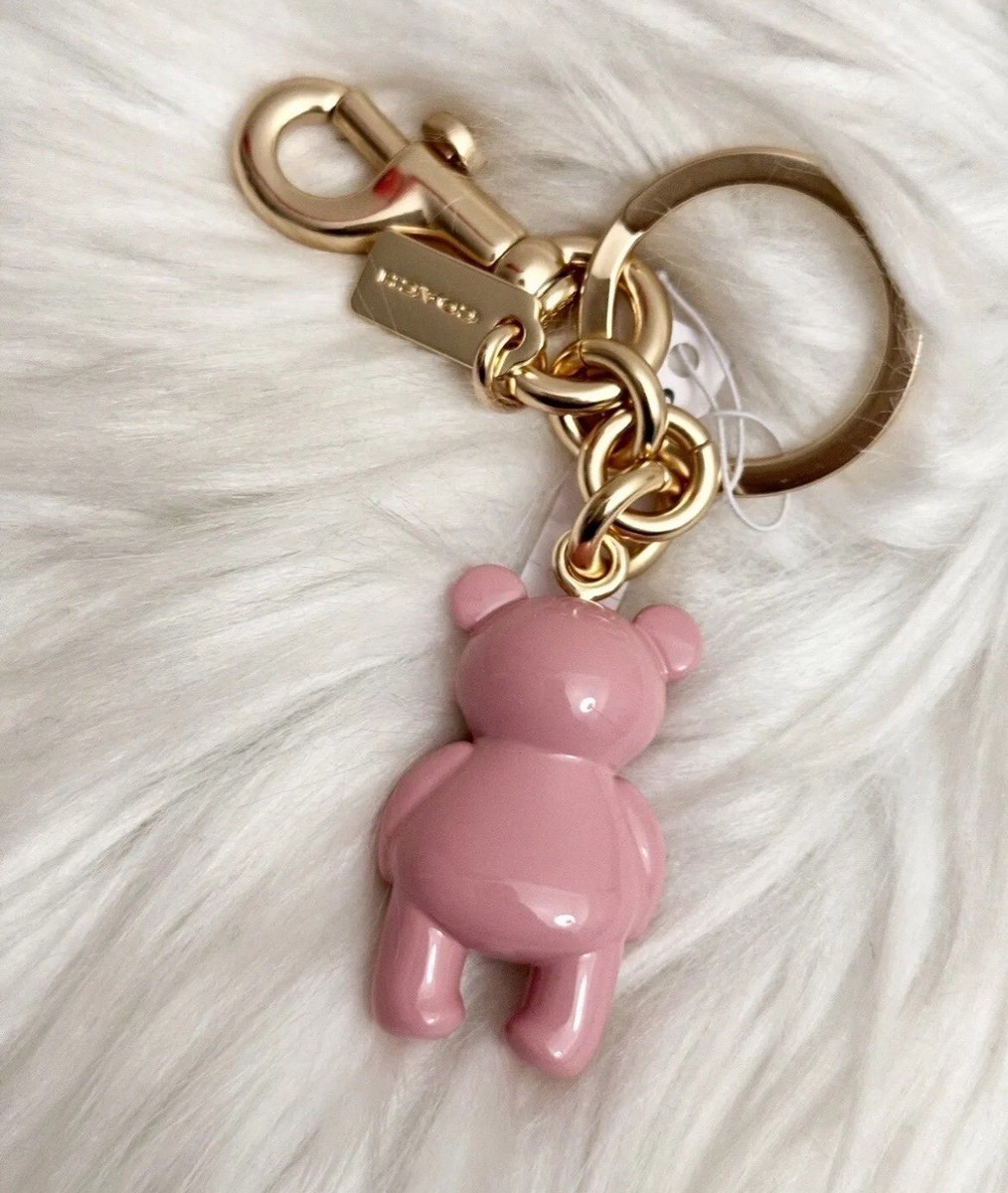 新品未使用　COACH 3Dピンクゴールド　メタルテディーベアーキーホルダー NWT Coach Valentine's Day Teddy Bear Bag Charm Keychain Key Fob