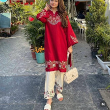 Women s Red Embroidered Co-Ord Set Stylish Ethnic Wear Festive Party Outfit