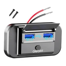 12V-24V Dual USB QC3.0 Car Boat RV Quick Charger Socket LED Power Outlet Kit