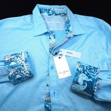 Robert Graham Shirt Mens XL Blue Twill Classic Fit Stretch Contrast Paisley