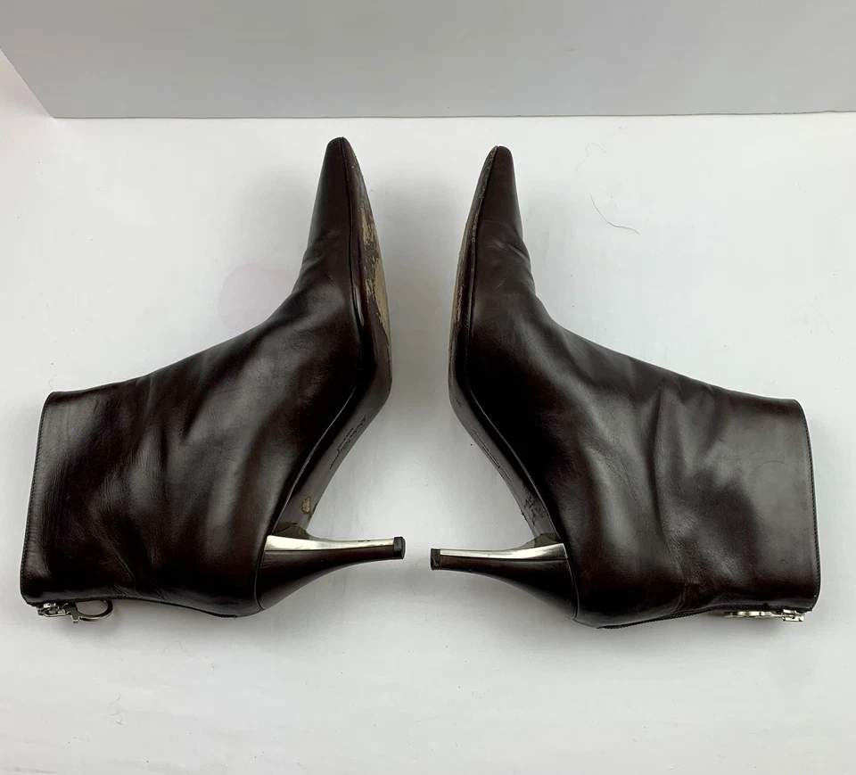 Salvatore Ferragamo Mujer Punta de Aguja Botines Marrón Cuero Suave 7 C Foto 4 de 4