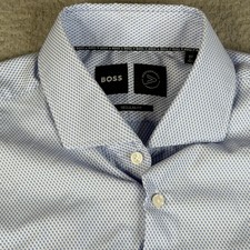 Hugo Boss Performance Shirt Men Large 42 16.5 Blue Regular Fit Geometric Stretch