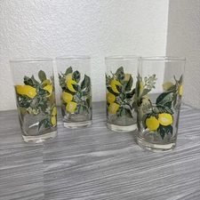 Set of 4 Vintage Crisa Lemon Yellow Tumbler Drinking Glasses 16 oz