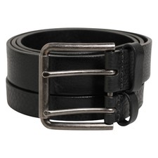 DOLCE & GABBANA Belt Black Double Strap Leather Silver Buckle 85cm / 34in 500usd
