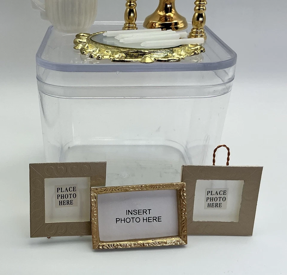 Casa de muñecas miniaturas espejo porcelana jarra lámpara candelabros velas Foto 2 de 4