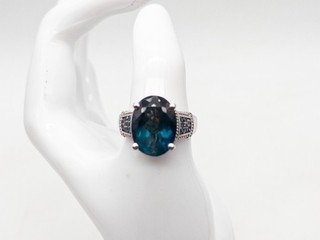 Designer $1000 7ct Natural London Blue Topaz BLUE Diamond Sterling Silver Ring