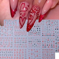 Valentine's Day Nail Art Stickers 24 Designs Red Heart Lips 3D Red Valentine