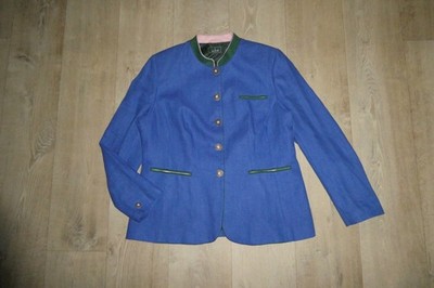 LUIS STEINDL Damen Stehkragen-Jacke Trachtenjacke 100%Leinen Blau Gr.44 **NEU**