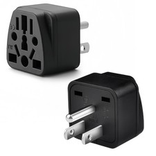 2 Pack US Travel Plug Adapter, EU,AU,UK,CN,to USA Type B ,Grounded Black-2pcs