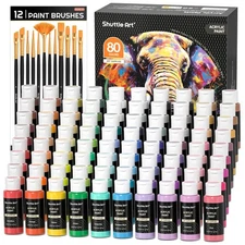 Shuttle Art 80 Colors Acrylic Paint, Acrylic Paint set with 12 Paint Brushes,...