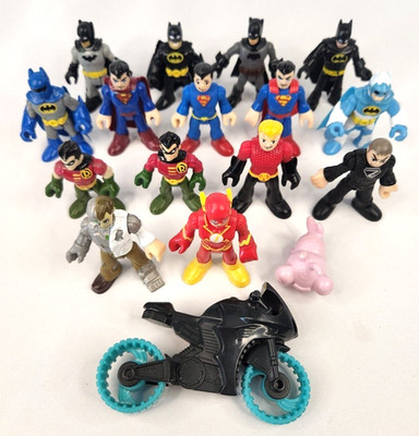 Imaginext Super Heroes Figures Characters Mix Lot x17 Batman Metallo Batcycle