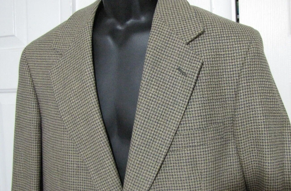 Abrigo deportivo Nordstrom verde oliva/beige pata de gallo seda/lana de colección para hombre 44R Foto 3 de 4