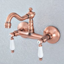 Antique Red Copper Bathroom Basin Faucet Wall Mount Tub Sink Mixer Tap Zsf899