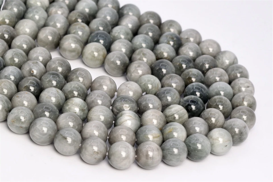 Cuentas redondas de crisoberilo gris claro natural genuino de 14 mm 7,5" Foto 2 de 3
