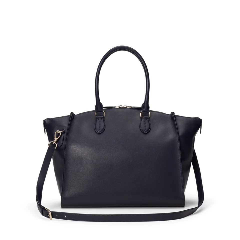 Bolsa de viagem Ralph Lauren etiqueta roxa Itália couro marinho couro de bezerro tiracolo nova com etiquetas - Imagem 2 de 4