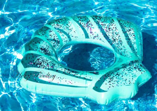 XL aufblasbarer Schwimmreifen / Schwimmring "Glitzermuschel" hellblau~110cm - Imagen 1 de 7