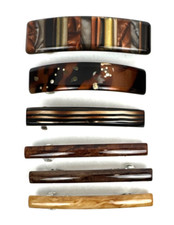 Vintage Barrette Lot 6 Metal Plastic Hair Clips Brown Tan 3.5"
