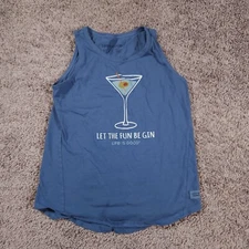 Life Is Good Tank Top Womens Size XS Blue Sleeveless Crusher Let Fun Be Gin FLAW