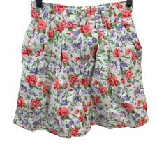 Vintage Shorts Size 7 Memphis High Waisted Pleated Floral Print Pockets Womens