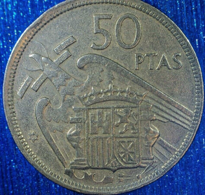 WORLD COIN SALE-SPAIN 1957 50 PESETAS COPPER NICKEL COMPOSITION