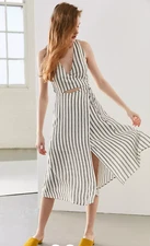 Urban Outfitters ASTR The Label Cutout Midi Wrap Dress White Black Stripes XS